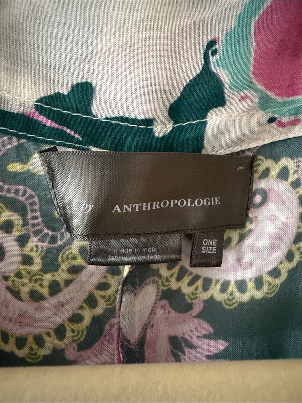 Anthropologie Silk Patchwork Kimono in Pink, Green & Cream - Picture 2 of 8